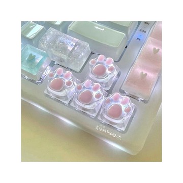 ✨在臺出貨✨可愛奶粉色貓爪鍵帽  透光鍵帽十字軸鍵盤按鍵  方嚮鍵增補鍵帽