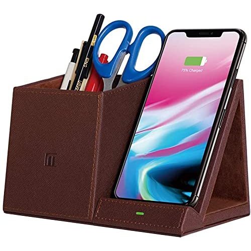 Desk Supplies Organizer, Multi-Functional Pencil Pen Holder with Wireless C