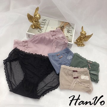【HanVo】高雅宮廷風網紗蕾絲內褲 涼感透膚系列 輕盈舒適透氣內褲 中低腰 女生內褲 內褲 內著 A11-5615