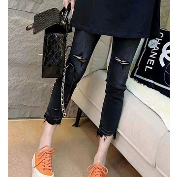 8916 人次收藏📌2026新款破洞七分夏季牛仔褲女大碼高腰mm薄款小個子顯瘦煙管褲AM5O