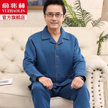 中老年人爸爸睡衣男秋冬季純棉長袖中年男式加大碼開衫家居服套裝