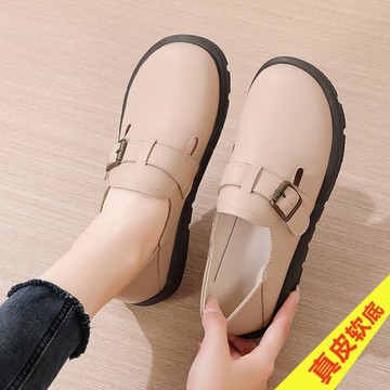 勃肯鞋女2025新款春秋小皮鞋真皮懶人一腳蹬博肯女鞋平底復古單鞋