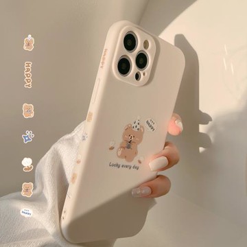 卡通側邊快樂小熊圖案適用iPhone15手機殼16promax蘋果14新款13少女12日韓系11可愛15promax小清新xs磨砂軟殼