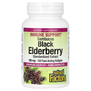 Natural Factors, 黑接骨木果，100 毫克，120 粒速效軟凝膠