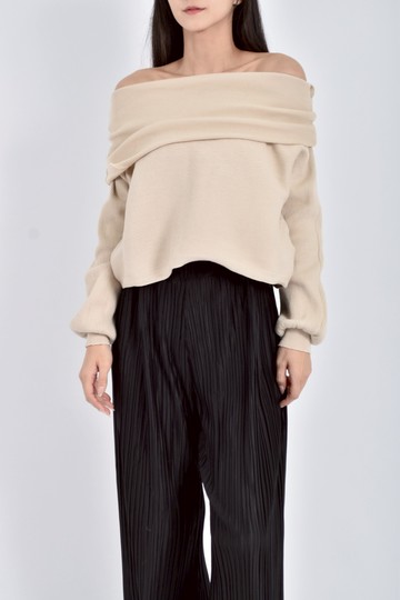 (L) miss j質感修身短版針織杏色長袖上衣