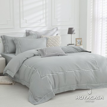 HOYACASA 雙人300織浮光島嶼長絨棉刺繡兩用被床包組-多款任選
