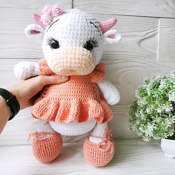 奶牛鉤針毛絨填充玩具，鉤針動物，快樂農場，自定義顏色，