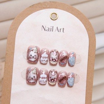 電鍍追光貓眼穿戴甲 生日小狗 動物美甲 可拆卸穿戴甲 美甲貼片 指甲片 美甲片 指甲貼 美甲 分碼10片 庫柏醬萌選