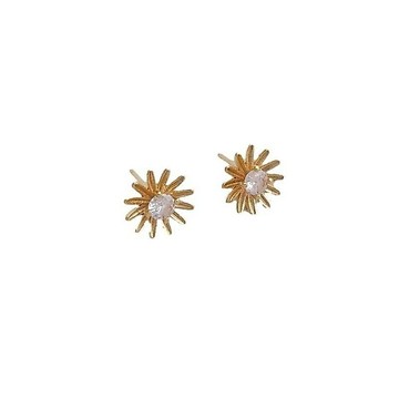 Ala-保色14k包金鑲嵌鋯石小雛菊帶吊環小花耳釘針diy手工耳飾品