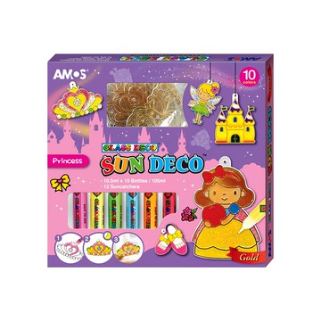 AMOS 阿摩司 壓克力模型板DIY玻璃彩繪組 10色 10.5ml x 10 瓶 + 12 Suncatchers  1盒  多色