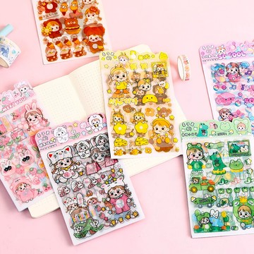 卡通手賬貼紙套裝防水無痕手賬本素材裝飾小圖案青蛙小兔子可愛少女心ins風保溫杯子頭盔水壺手機水杯diy貼畫