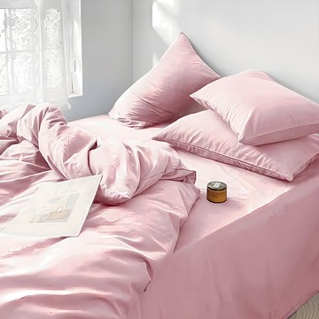 Aaron艾倫生活家 經典素色舒柔棉床包被套4件組  雙人  被套 + 床墊套 + 枕套組  嬰兒粉