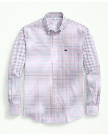 Brooks Brothers Men's Performance Series Stretch Button-Down Collar, Checked Sport Shirt | Light Blue | Size XL