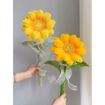 包敎會🎀扭扭棒一舉奪魁嚮日葵花束手工diy編織材料包中高考加油勵誌禮物 鈎針毛綫花束材料包 畢業母親節花束 幹燥永生花束