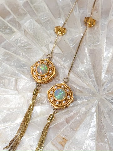 光影流轉・游彩系列——愛在西元前・晨曦幻光蛋白石流蘇耳環