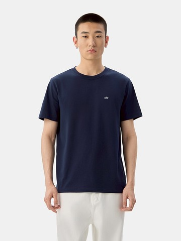 男裝 Logo純棉印花圓領短袖T恤-海軍藍
