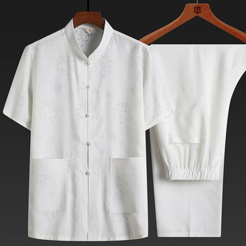 唐裝套裝短袖漢服-印花中老年寬鬆長褲男裝3色74fo14【獨家進口】【米蘭精品】