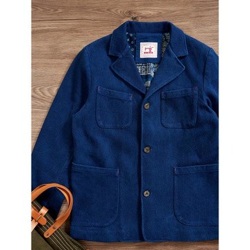 日系復古刺子藍染vintage法式工裝夾克美式重磅RL古著西裝外套男