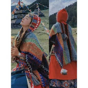 麗江披肩民族風新疆西藏旅游穿搭青海云南外搭斗篷外套披風圍巾女