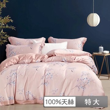 貝兒居家寢飾生活館 60支100%天絲四件式兩用被床包組 裸睡系列  特大雙人詩雨話粉
