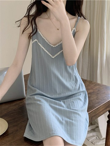 純棉睡裙女夏季吊帶性感可愛2025年純欲風甜美睡衣韓版寬松家居服鑫弘-素時衣櫥