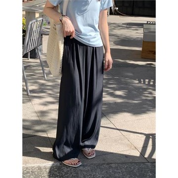 涼爽冰皮褲 夏日彩色系時髦慵懶舒適輕薄款百搭寬松直筒褲長褲女