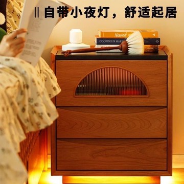 床頭櫃 臥室收納 儲物櫃 邊櫃 櫻桃浮生實木巖板超窄床頭櫃收納臥室北歐簡約夾縫氛圍無線充電