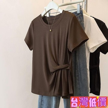 悅裳💎台灣免運💎女裝 短袖女 夏天t恤女 大尺碼T恤女 大碼不規則設計感短袖t恤女2025夏新款寬松顯瘦遮肉百搭上衣