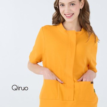 【Qiruo 奇若】春夏專櫃橘色短袖上衣7010A 百搭立領款