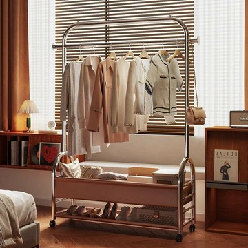 公司貨 免運附發票 中古風可移動掛衣架帶輪不占空間掛衣家用落地掛衣架收納衣服神器 工廠直銷 快速出貨CH8888