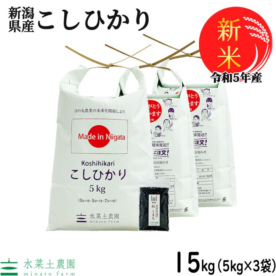 新米 米 お米 白米 精米 こしひかり 15kg （5kg×3袋） 令和5年産 新潟県産 古代米お試し袋付き