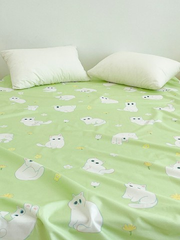 小貓春日部 奶綠系暹羅貓全棉床單床笠單件可愛原創100純棉1.8米