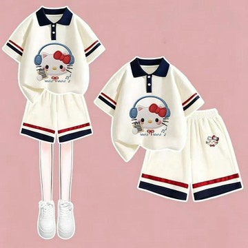 【臺灣-出貨🔥】韓系學院風兒童兩件式套裝 夏季卡通仿刺繡短袖 POLO 衫 + 短褲 孩童休閒穿搭 韓系學院風童裝