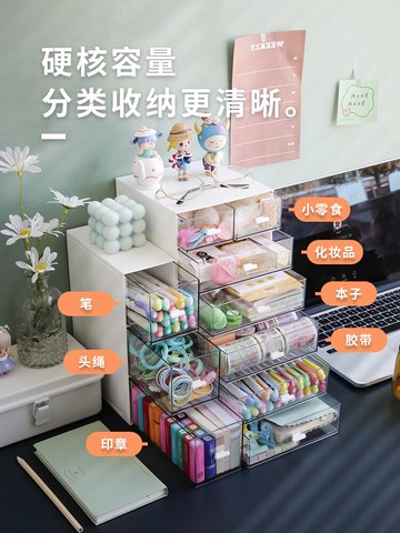 ins桌面收納盒 學生書桌置物架桌上文具桌下抽屜式小透明宿舍神器