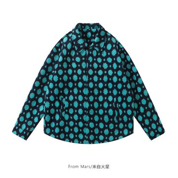 From Mars 潮流復古圓點磨毛長袖襯衫港風寬松加厚休閑襯衣外套潮