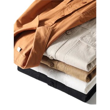 日系簡約！重工水洗！精梳全棉！秋款男士純色工裝口袋長袖襯衫潮