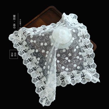 唯米9950簡約現代白色蕾絲鏤空床頭柜蓋布藝方形茶具防塵布遮蓋巾