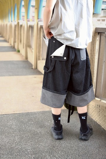 鐵道旅反摺感丹寧七分褲