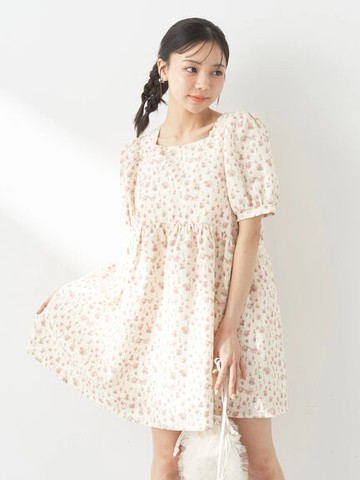 碎花圖案蓬袖膝上連身洋裝(1L42L0H0800) - earth music&ecology