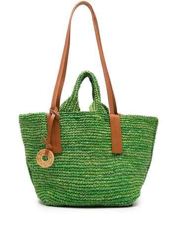 Bimba y Lola - logo-charm raffia shoulder bag - women - Raffia/Leather - One Size - Green