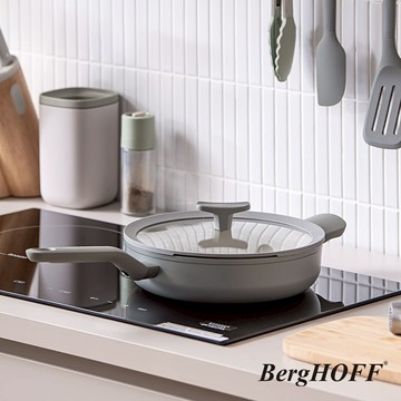 【BergHOFF貝高福】Balance陶瓷塗層不沾鍋系列_單柄附耳含蓋平底鍋_26cm_月霧灰