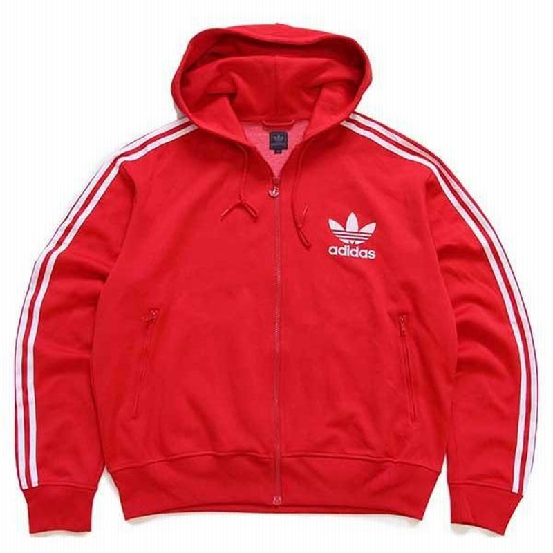 トップ adidas パーカー 白 赤