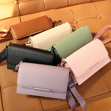 天藍小舖-翻蓋荔枝紋雙層斜背方包-共6色-$399【A17175102】