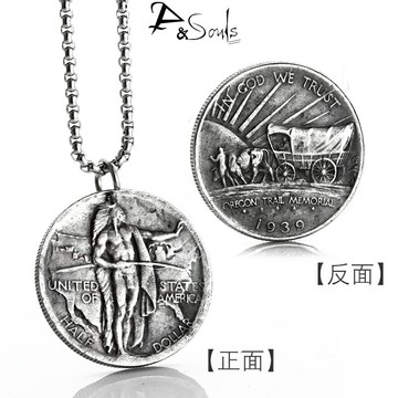 美洲印第安仿古幣吊墜男士復古項鏈女浮雕牛車流浪幣紀念硬幣銀元