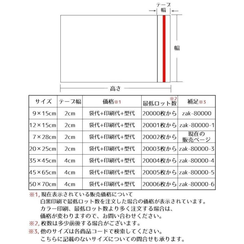 OPP袋 ロゴ入れ ロゴ印刷 7 28cm 業務用 2万枚 大容量 テープ付き 透明