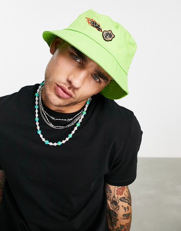 ASOS DESIGN bucket hat in lime green with embroidery