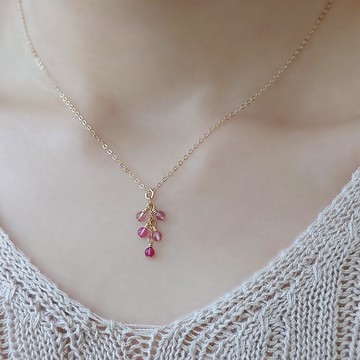 漸層優質紅色系碧璽 迷你葡萄串 14Kgf 包金項鍊 | 豐收的季節