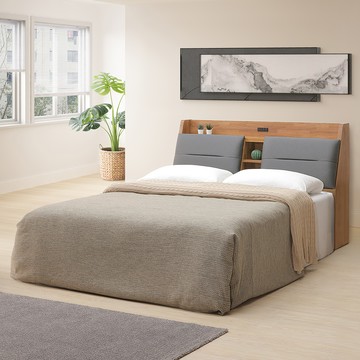 【Homelike】喜家居雙人加大6尺附插座抽屜床組(積層木色)(2350)