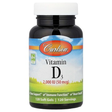 Carlson, 維生素 D3，50 微克（2,000 國際單位），120 粒軟凝膠