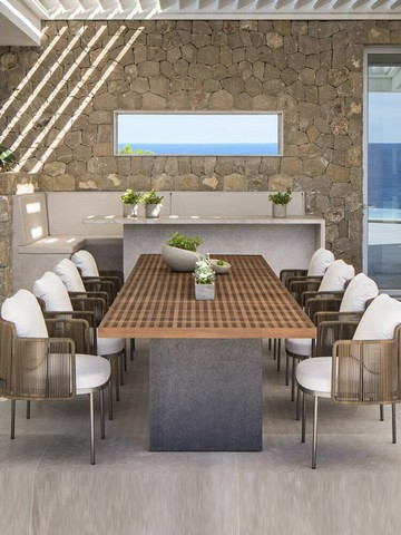 含運 庭院休閒戶外桌椅套裝簡約輕奢藝術設計師家具編藤柚木不銹鋼藤椅茶桌